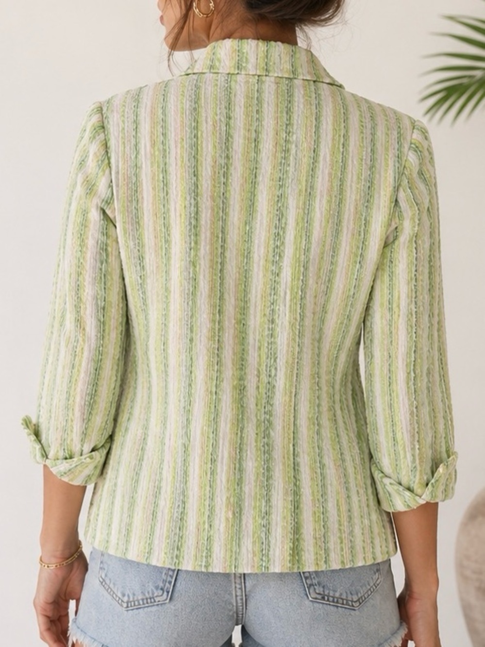 Vintage Green Seersucker Stripe Blazer Jacket Coastal Prep Size M Fits S - Picture 3 of 13